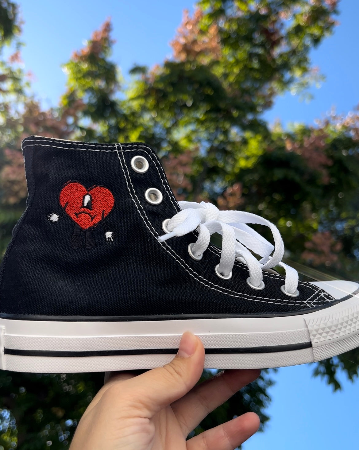 Bad Bunny Valentines Day Rainbow Heart Portrait Custom Low Top Converse  White: LIMITED TIME ONLY - Custom Converse Shoes